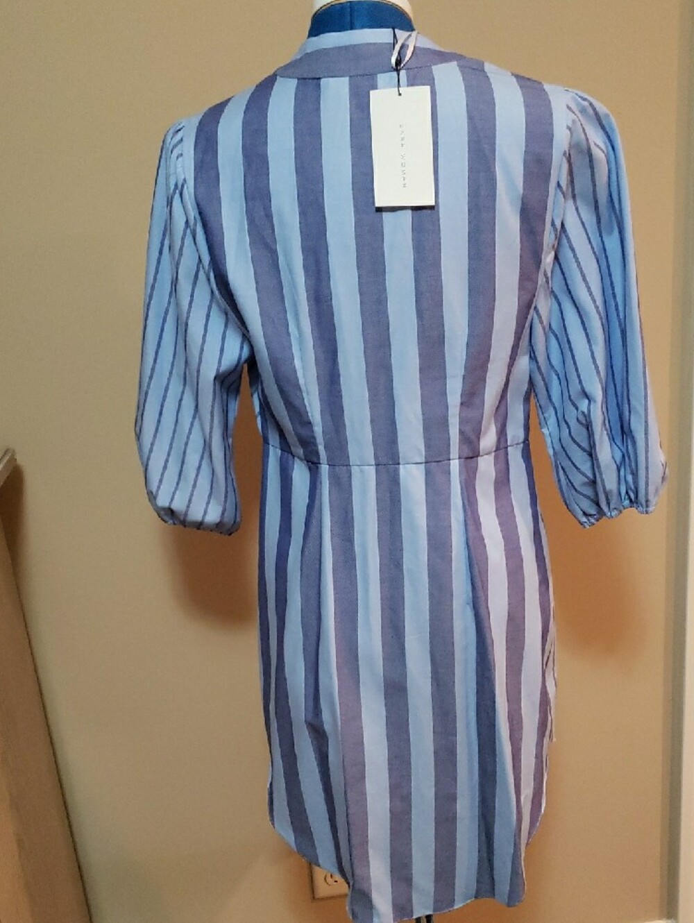 Zara Light Blue & Navy Striped V-Neck Mini Dress - Picture 5 of 7